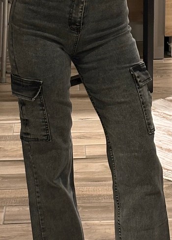 Diğer Koyu Antrasit Kargo Denim Pantolon