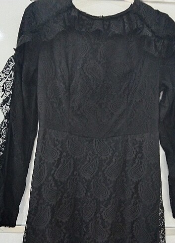 diğer Beden Siyah dantel işlemeli elbise