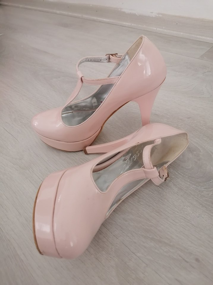 Pembe Rugan Stiletto Platform Ayakkabı - Görsel 3