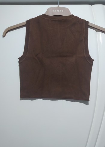 Zara Kahverengi Süet Kolsuz Crop Top
