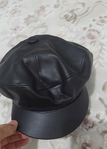 Beden siyah Renk Kürk Detaylı Siyah Deri Biker Kadın Şapka