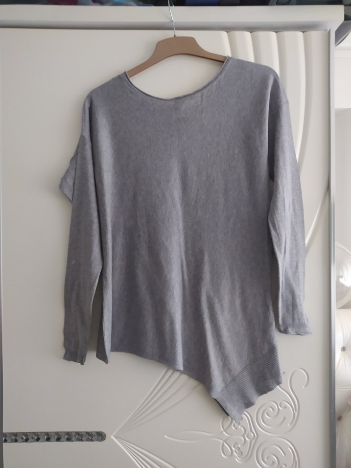 Gri Kadın Keten Uzun Kollu Triko - Görsel 2