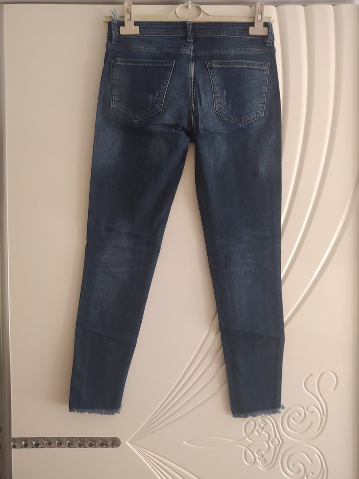 Lacivert Kadın Dar Kesim Midi Kot Pantolon - Görsel 2