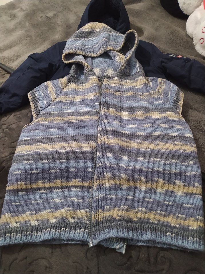 Erkek Çocuk Kapüşonlu Örgü Kolsuz Hırka - Görsel 3