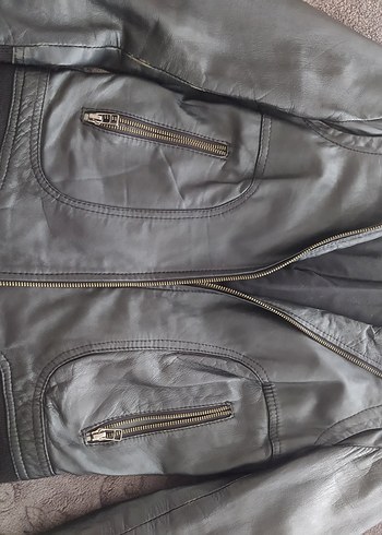 m Beden siyah Renk Kemer Detaylı Siyah Deri Biker Ceket