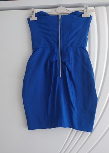 Mavi Drapeli Straplez Midi Elbise - Görsel 2