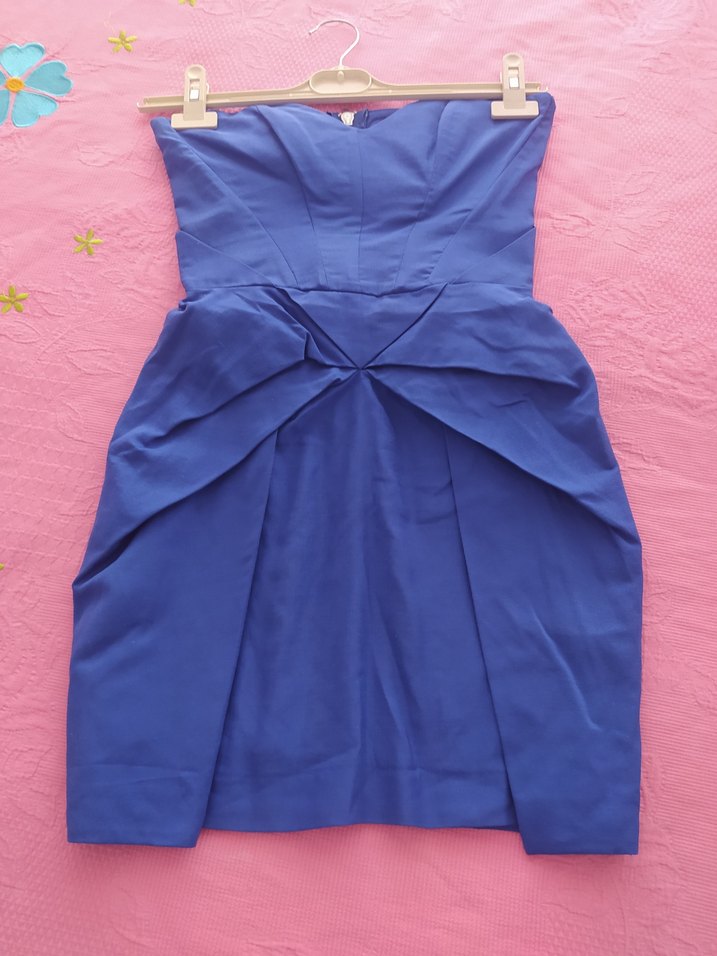 Mavi Drapeli Straplez Midi Elbise - Görsel 3