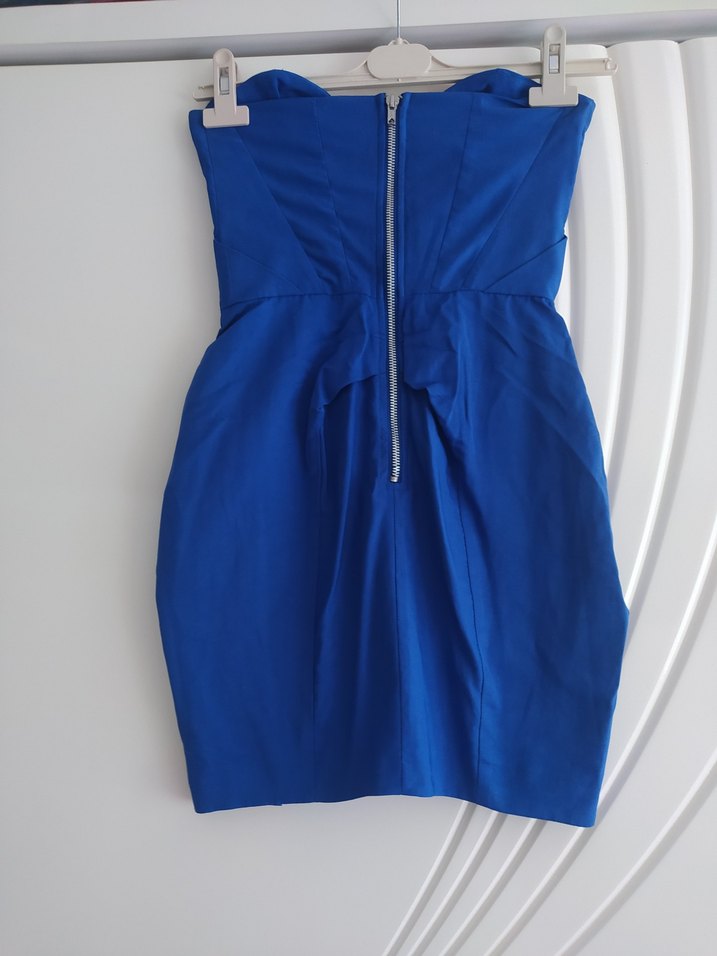 Mavi Drapeli Straplez Midi Elbise - Görsel 2