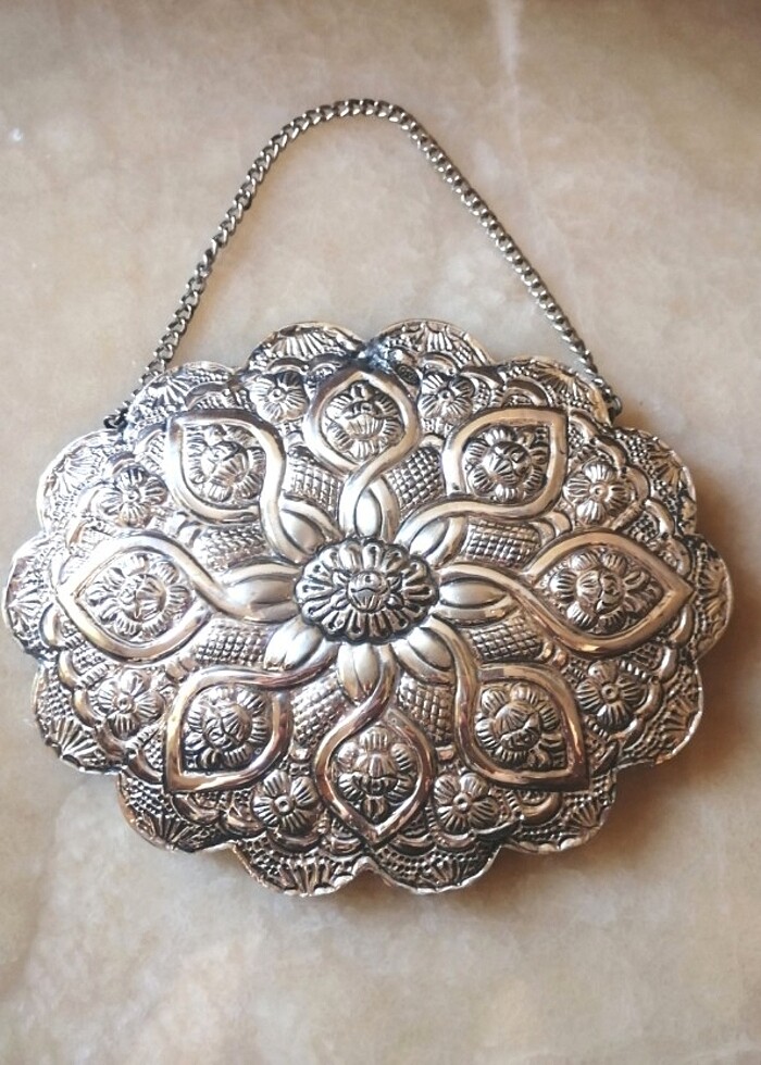 İşlemeli 925 Ayar Gümüş Duvar Aynası - Görsel 2