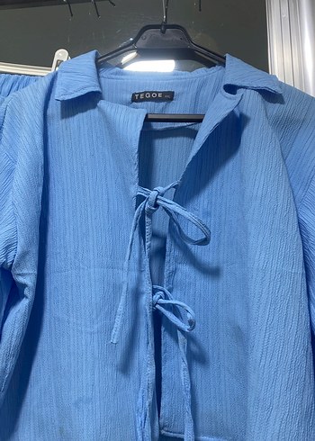 Mavi Uzun Kadın Sabahlık, Salaş Kesim, İpli Kol - Görsel 3