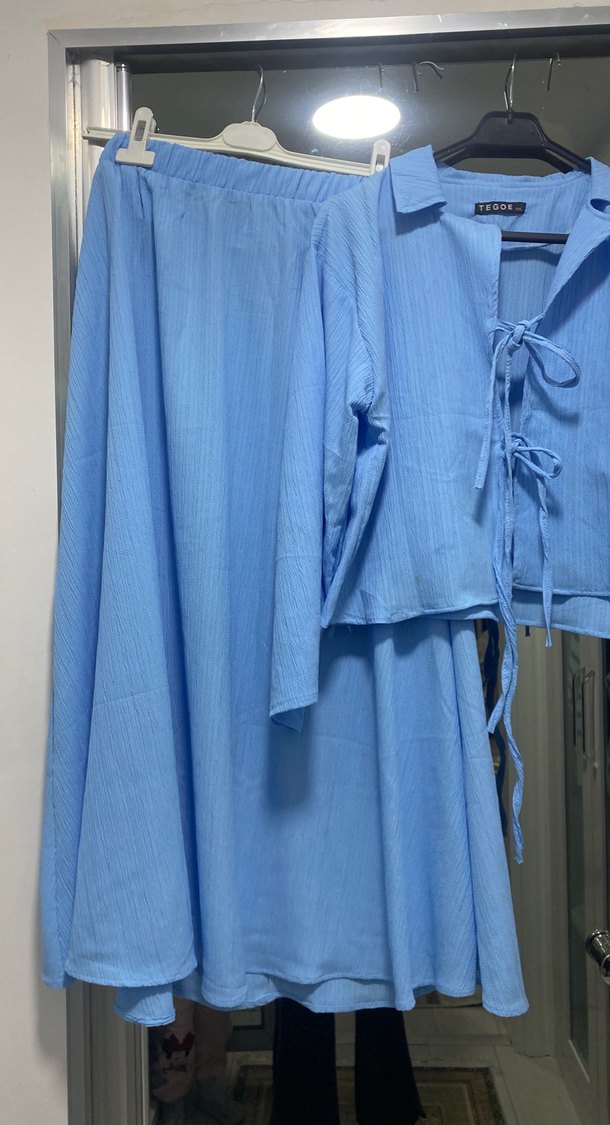 Mavi Uzun Kadın Sabahlık, Salaş Kesim, İpli Kol - Görsel 2