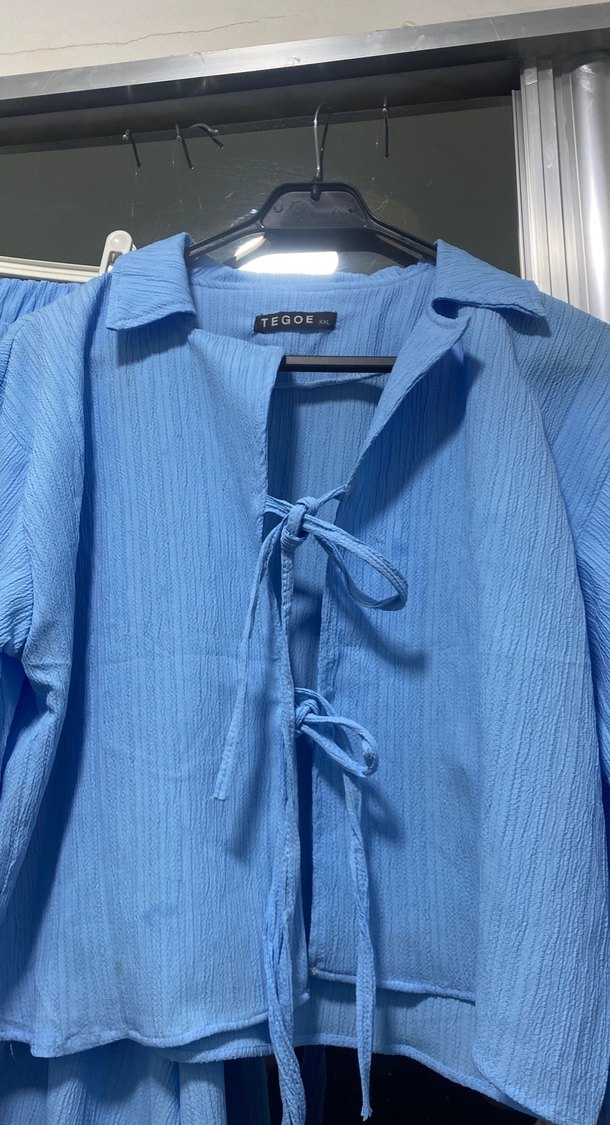 Mavi Uzun Kadın Sabahlık, Salaş Kesim, İpli Kol - Görsel 3