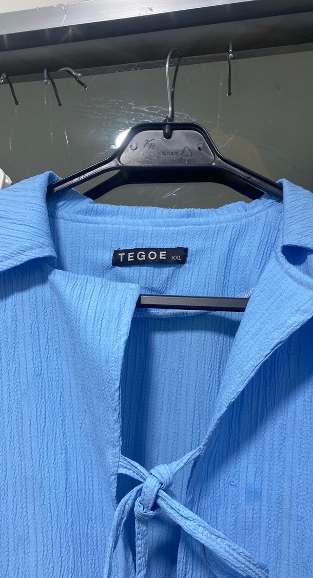 Mavi Uzun Kadın Sabahlık, Salaş Kesim, İpli Kol - Görsel 4