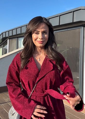 Bordo Kemerli Kadın Midi Takım - Görsel 2