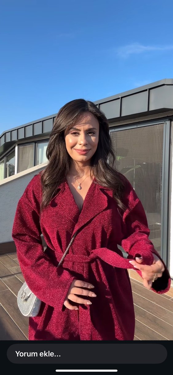 Bordo Kemerli Kadın Midi Takım - Görsel 2