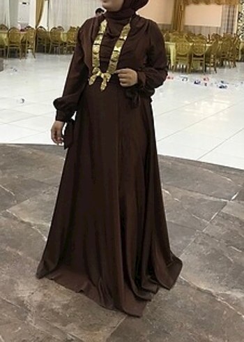 Kahverengi Uzun V Yaka Kadın Elbise - Görsel 3