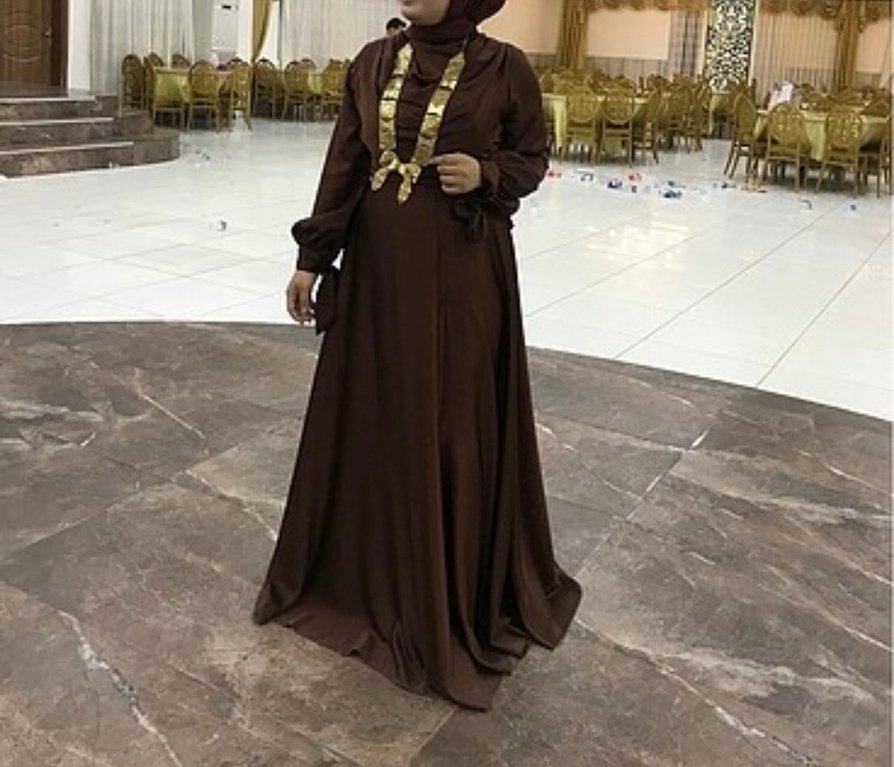 Kahverengi Uzun V Yaka Kadın Elbise - Görsel 3