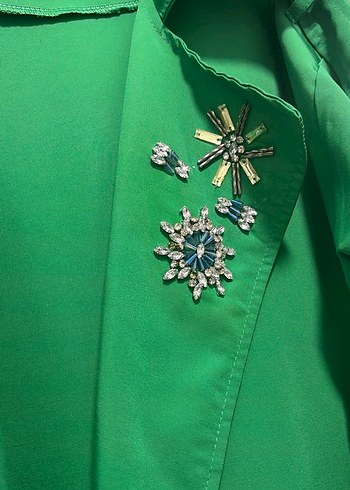 Yeşil Nakışlı Uzun Kadın Kaban - Görsel 2