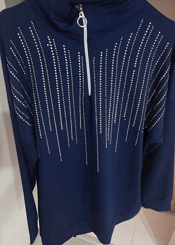 Kadın lacivert Uzun Payetli Tunik - Görsel 2