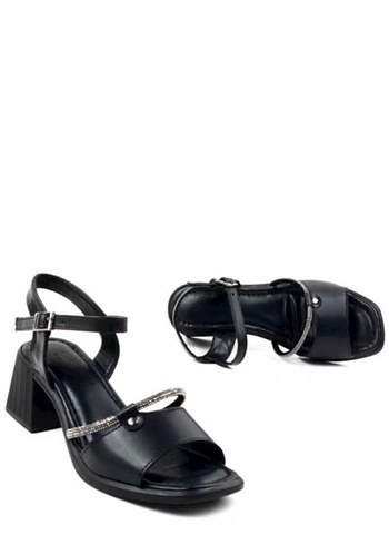 Siyah Parlak Yılan Desenli Tokalı Topuklu Ayakkabı - Görsel 2