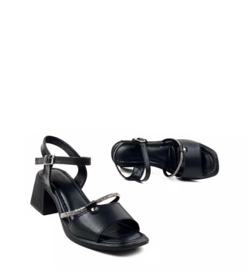 Siyah Parlak Yılan Desenli Tokalı Topuklu Ayakkabı - Görsel 2