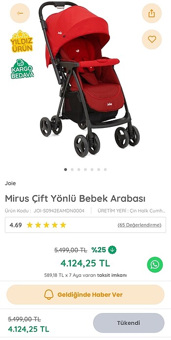 Joie Mirus Çift Yönlğ Bebek Arabası