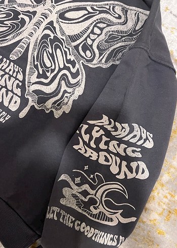s Beden Kadın Kelebek Baskılı Kapüşonlu Sweatshirt