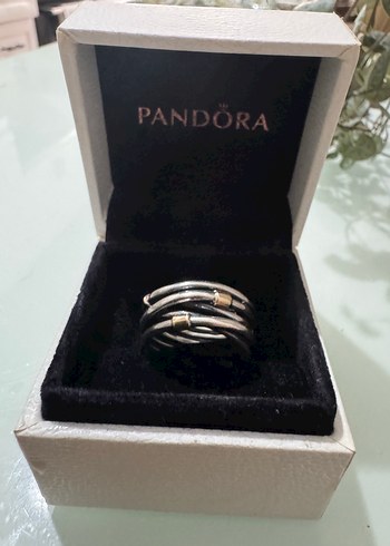 Orijinal Pandora 14 ayar altın ve gümüş detaylı sarmal yüzük