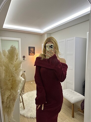 s Beden bordo Renk Triko Elbise