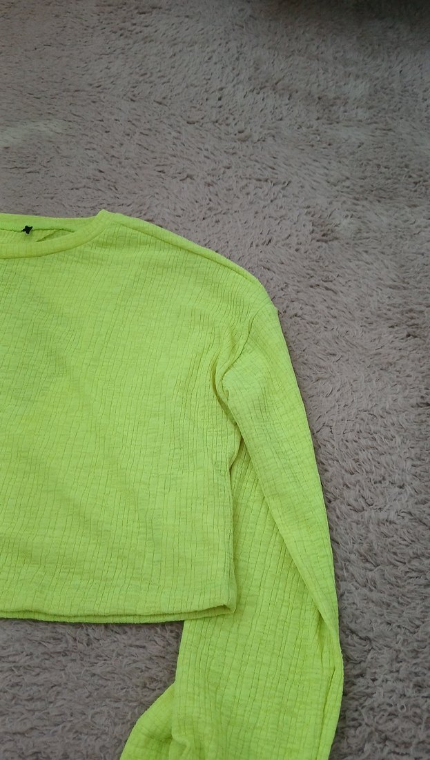 Yeşil uzun kollu crop - Görsel 4