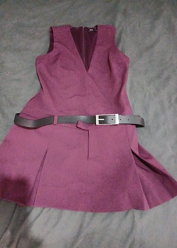 Kemerli Mor Midi Elbise - Görsel 2