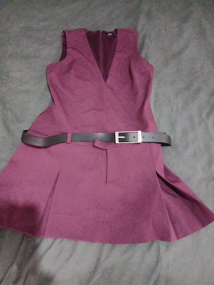 Kemerli Mor Midi  Elbise - Görsel 2