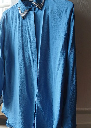 Mavi Drapeli Kadın Gömlek - Görsel 3