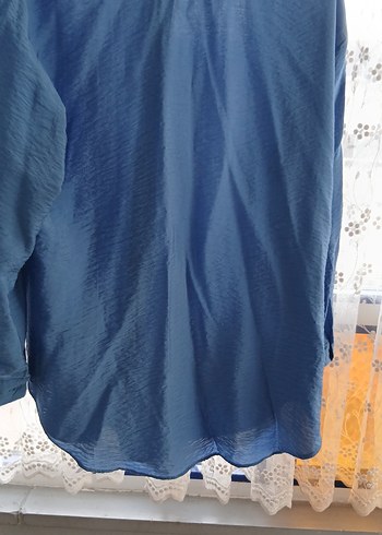 Mavi Drapeli Kadın Gömlek - Görsel 5