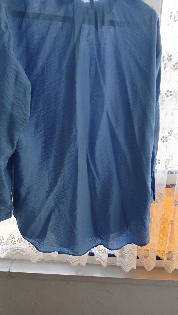 Mavi Drapeli Kadın Gömlek - Görsel 5
