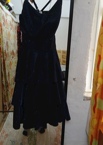 Uzun Siyah Gotik Straplez Kadın Elbise - Görsel 3