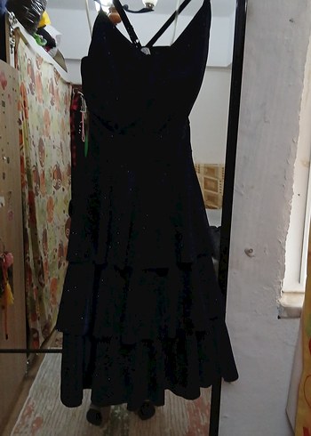 Uzun Siyah Gotik Straplez Kadın Elbise - Görsel 4