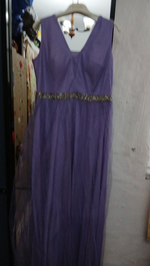 Drapeli Mor Uzun Abiye Elbise - Görsel 2