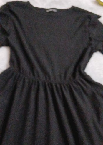 Siyah Midi Uzun Kollu Fırfırlı Elbise - Görsel 3