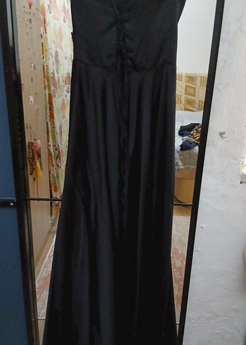 Siyah Uzun Straplez Gotik Abiye Elbise - Görsel 6