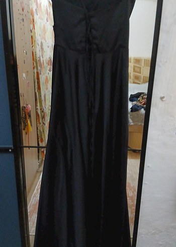 Siyah Uzun Straplez Gotik Abiye Elbise - Görsel 7