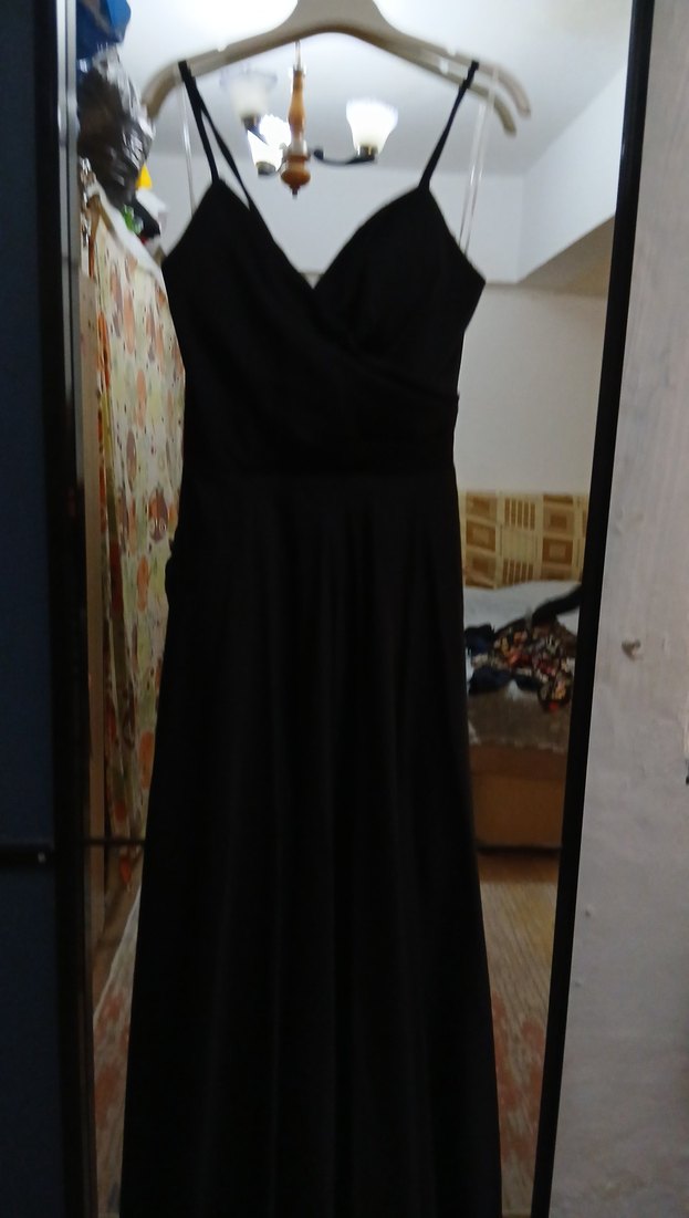 Siyah Uzun Straplez Gotik Abiye Elbise - Görsel 4