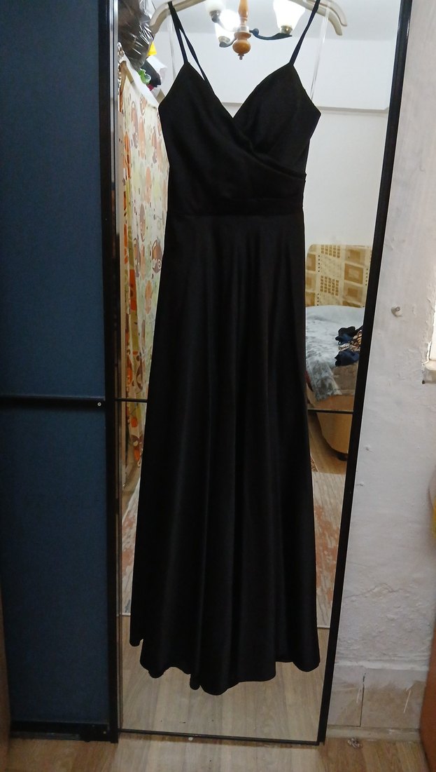 Siyah Uzun Straplez Gotik Abiye Elbise - Görsel 2