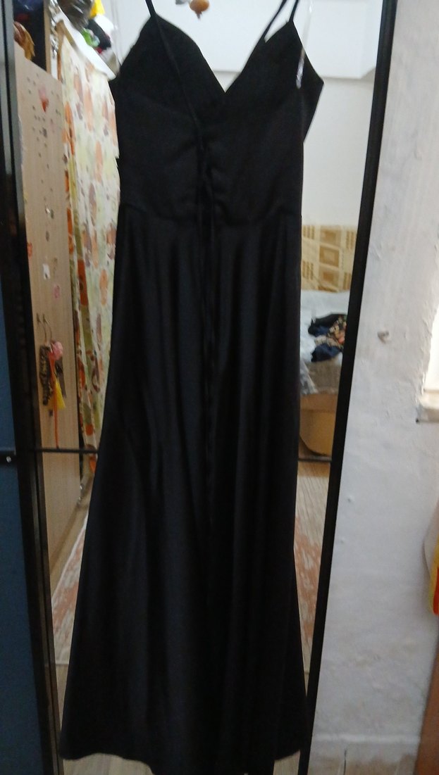 Siyah Uzun Straplez Gotik Abiye Elbise - Görsel 5