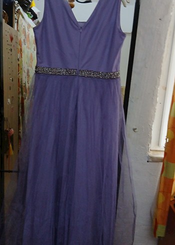 Uzun Mor V Yaka Drapeli Abiye Elbise - Görsel 6