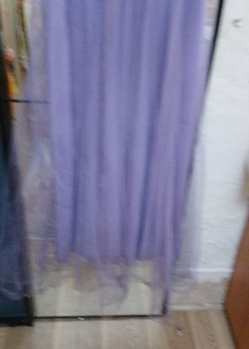 Uzun Mor V Yaka Drapeli Abiye Elbise - Görsel 5