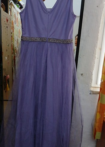 Uzun Mor V Yaka Drapeli Abiye Elbise - Görsel 7