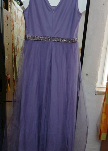 Uzun Mor V Yaka Drapeli Abiye Elbise - Görsel 9