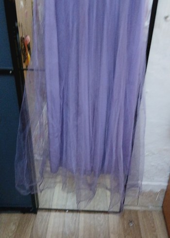 Uzun Mor V Yaka Drapeli Abiye Elbise - Görsel 4