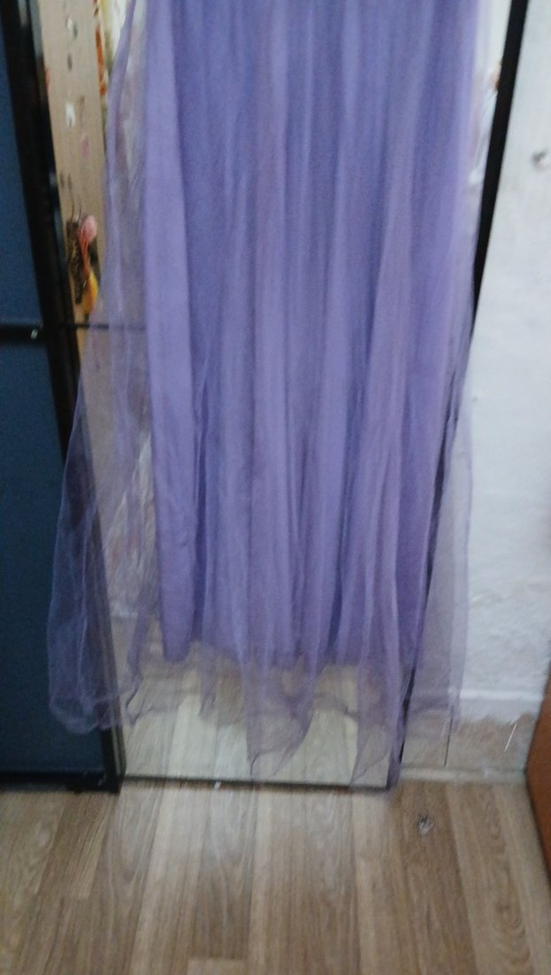 Uzun Mor V Yaka Drapeli Abiye Elbise - Görsel 4